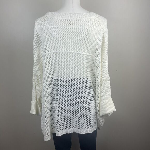 Pol Anthropologie Ivory Open Knit Oversized Pullover Boho Sweater Lace Pocket - Picture 7 of 11